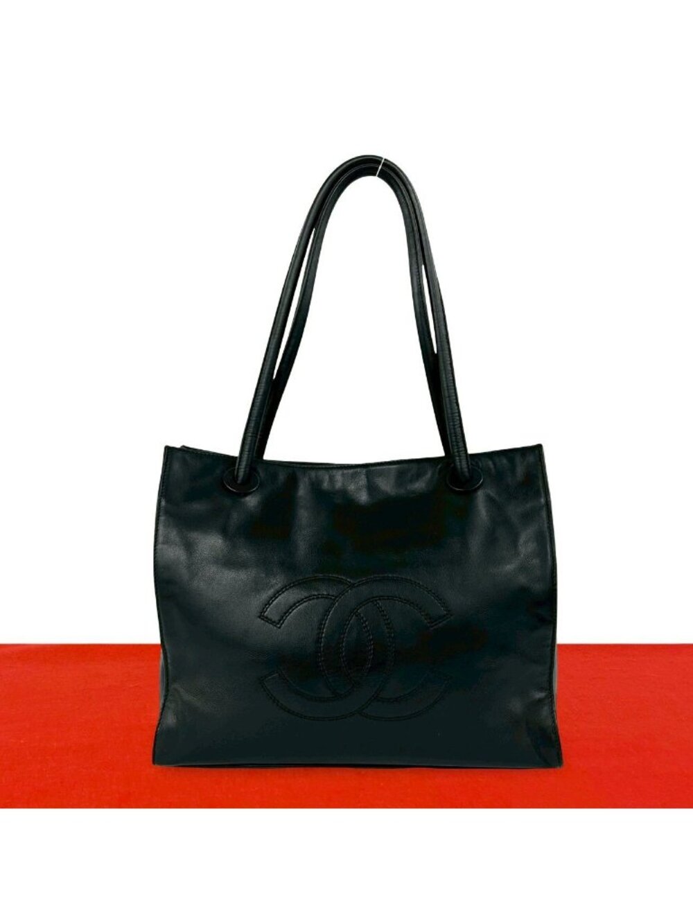 Chanel No 5 Vintage CC Logo Lambskin Leather Tote Black